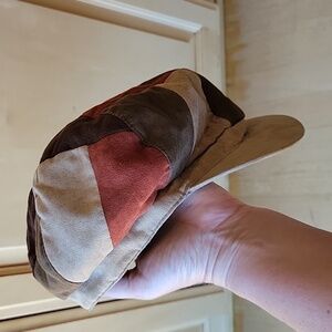 Faux suede patchwork newsboy hat